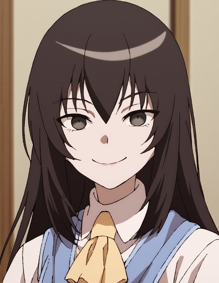 score_9, score_8_up, score_7_up, score_6_up, score_5_up, score_4_up, source_anime,  Kilmaria-Cover, black hair, long hair, black eyes,  portrait, smile