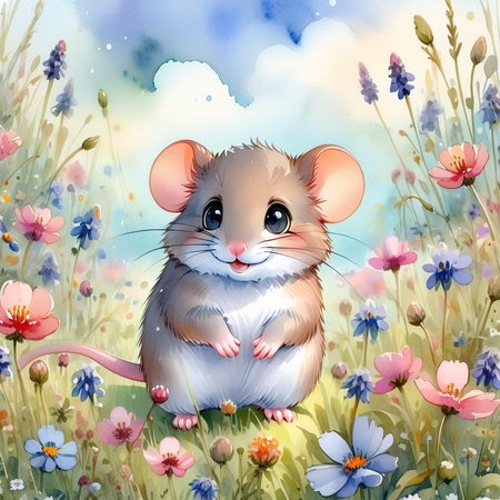 SoftWaterColors, a mouse in a flowery meadow, BREAK
 <lora:SoftWatercolors:1>