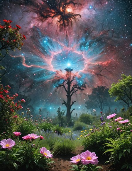 In the enigmatic embrace of the Garden-Sprinkler Nebula, where cosmic winds whisper secrets, alien flora unfurl their otherworldly petals. Let us wander through this celestial garden, where nebulae bloom like stardust-kissed blossoms