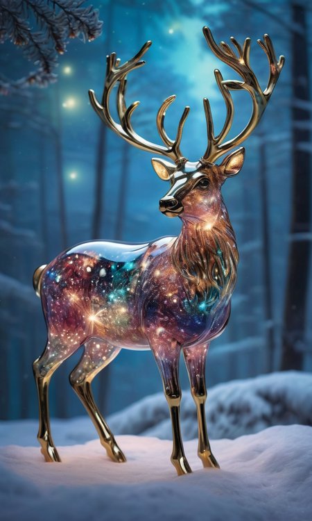 Glass body angry reindeer, 8k, HD, Christmas atmosphere