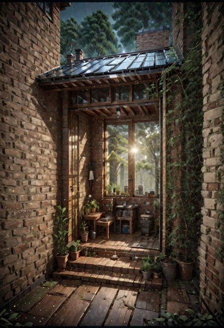 (a small house with chimney,  big window,  metal roof,  wooden floor:1.3),  (shot from outside,  extra long shot,  wide-angle lens,  POV,  DOF:1.2),  (direct sunlight,  dramatic lighting,  ray tracing,  clear shadow,  light pollution:1.1),  (harmonious color:1.1),  brickhouse,<lora:EMS-277822-EMS:0.800000>,brickhouse, great lighting, shadowrun_character, shadowrun_dungeon, shadowrun_surface, shadowrun_dungeon_party, shadowrun_party, cyberpunk, netrunner, enforcer, shaman, oni, courier, neo-aztec, high-tech lowlife, masculine, feminine, OverallDetail