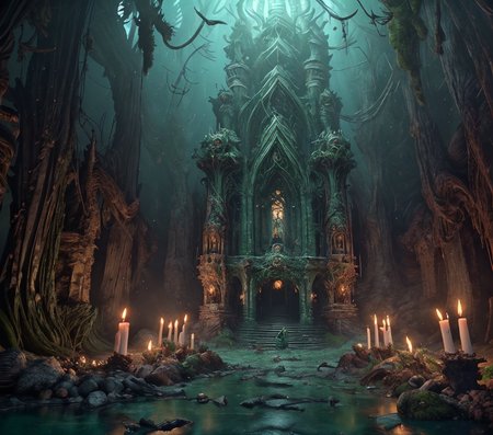 RAW photo, (masterpiece:1.3), subsurface scattering, heavy shadow, (high quality:1.4), (intricate, high detail:1.2), professional photography, HDR, High Dynamic Range, realistic, ultra realistic, photorealistic, high resolution, film photography, ambient lighting, atmospheric effects, <lora:detail_slider_v4:3>, OverallDetail, <lora:Death_and_Decay:0.8>, a poisonous landscape, green water, corpse candles, dede, epiCPhoto