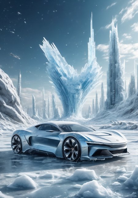 (Masterpiece, high quality, best quality, official art, beauty and aesthetics:1.2),(ultra-high precision detail),8k,<lora:ç§å¹»-éªåé»çº¢sdxl:0.5>,ice,snow,future architecture in china,huge artificial urban structure stuck in ice,exquisite,metal crystal,photon force field,planet background,falling fighter,(((((future broken sports car covered with ice and snow))))),in winter,meteor shower,