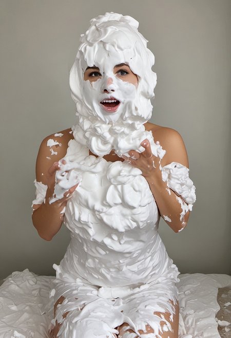 Beautiful Woman Coveredinpie shaving cream pied, dress