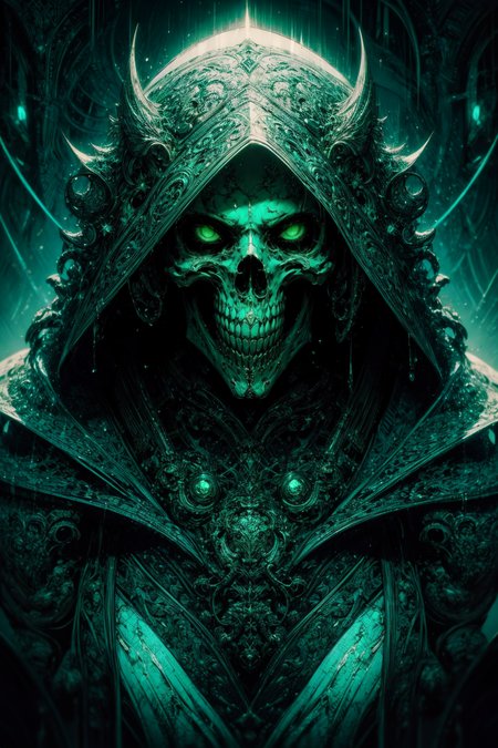 (masterpiece:1.1),  (intricate:1.1), (detailed:1.1), (ornate:1.1), (aesthetic:1.1), BREAK,
(horror:1.2), (grim:1.2), (creepy:1.1), (from above:1.0), BREAK,
(occultist:1.1), (standing:1.0), (hood:1.1), (skull face:1.0),  (robe:1.0), (wearing rags:1.1),  (torn clothes:1.2), (sinister:1.1), (emerald jewelry:1.0), BREAK,
(night:1.2), (dark:1.1), (fluorescent green:1.2), (glowing green:1.2), (fog:1.0), (swamp:1.1),(pestilence:1.0), (decaying:1.0), (corrupted:1.0), (unholy:1.0), (gloomy:1.0), (dripping ichor:1.1)