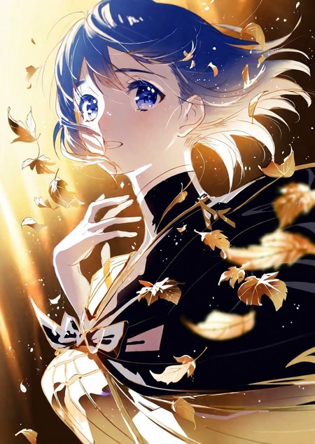 anime, flat color illustration by john singer sargent
a stunning woman , detailed face
joyful, dynamic pose, ,, floating particles, mesmerizing,
gold leaf decorations
shadows,
 anime
dramatic lighting 
gradient 
pixiv request, pixiv fantasia, pixiv sample, 
by ajimita, 
best quality,