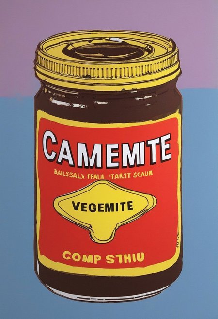 VegemiteArt, cambells soup can by Andy Warhol but instead it's Vegemite