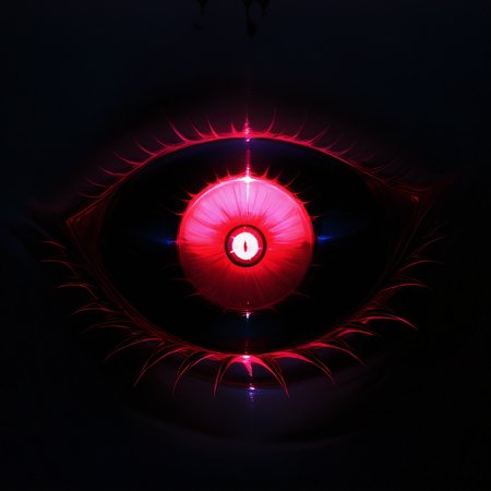 eye focus, general, close-up, dark, darkness, silhouette, red eye, glowing, black sclera, masterpiece, best quality, very awa, newest, absurdres, highres, <lora:ponyv5_noobV065S_1_adamW-000013:1.00>