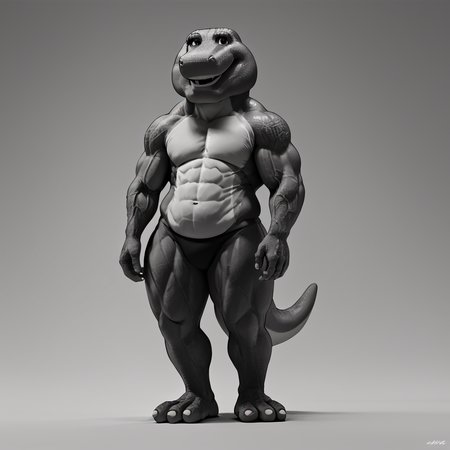 score_9, score_8_up, score_7_up, score_6_up, source_cartoon, BREAK, 1boy, barney the dinosaur, gigachad, black and white, smile, posing, chiseled jawline, muscular, 2D, full body <lora:Barney_the_Dinosaur:1>  <lora:gigachad:1>