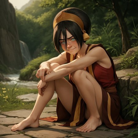 score_9, score_8_up, score_7_up, score_6_up, score_5_up, score_4_up, rating_questionable, Toph, barefoot, small smile, blushing, sexy pose, shy