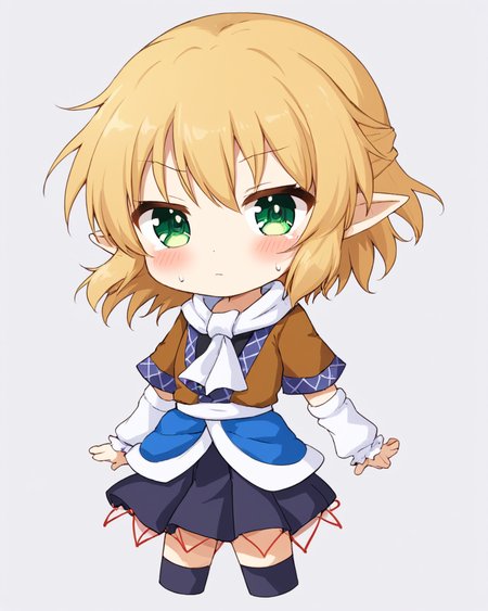 mizuhashi parsee,1girl, solo, chibi, tears, arm_warmers, blush, biting, short_sleeves, looking_at_viewer, skirt, tearing_up, shirt, white_background, jealous, white_scarf, multicolored_clothes, v-shaped_eyebrows, cowboy_shot
<lora:mizuhashi_parsee_image5693_2023-12-17-000005:1>,star-shaped_pupils,symbol-shaped_pupils,. gorgeous,key visual, vibrant, studio anime,award-winning, professional, highly detailed,high budget, cinemascope