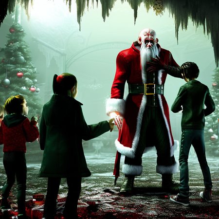 A family at a Christmas grotto meeting Santa, 8k, photo, hyper detailed, by HorrorByDave