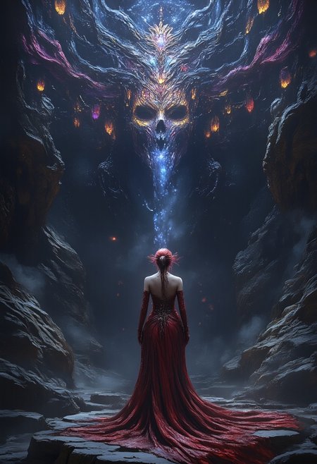 Contrast Colors, Hyperrealistic, Detailed, Best Quality, High Resolution, Intricate Details, Vivid Colors, 
Mysterious woman in dress. stands on a huge mountain on the cliff to a waterfall. beautiful works of art. Fantasy landscape, shiny bright color schemes. Magic, fantasy art, symmetrical face, beautiful lighting, magical mountains,
perfection style, vivid colors, colorful, dark background, aidmaMJ6.1, FntsyPstlCE style, NewFantasyCore, ahx, hkmagic