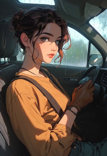 masterpiece,best quality, highly detailed, score_9, score_8_up, score_7_up, score_6_up, source_cartoon,
 BREAK
1MILF, leather driver gloves, (car backseat: grocery bags, child seat) grinding on his lap  
BREAK  
steering wheel visible through windshield, handprint fog on glass  
BREAK  
dashboard clock closeup (4:32 PM), rain streaks on windows  
 BREAK
dynamic light, warm_light, vibrant colors warm_colors, soft focus, high contrast, textured surfaces, depth of field, golden hour lighting, dramatic shadows, rich details, nature-inspired color palette, playful composition.
,dynamic angle,dynamic light,background,