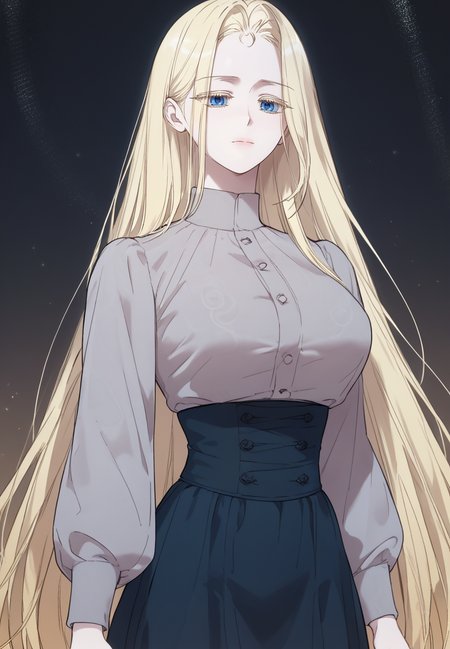 zPDXL3, score_9_up, score_8_up, score_7_up, (Anime_source),Masterpiece,(perfect female body:1.2), small waist, (incredibly detailed:1.4), slim, beautiful fingers, beautiful white skin, Beautiful clear skin, (large breasts:1.4)  thighs, looking at viewer, big breasts, ass, perfect ass,  <lora:Annette_Rosenberg_-_My_Beloved_Oppressor-Kaleid_PONY:1> annetterosenberg, blue eyes, 1girl, solo, blonde hair, blonde eyelashes, expressionless, closed mouth, dark circles, long hair, dress, long sleeves, large breasts, small waist