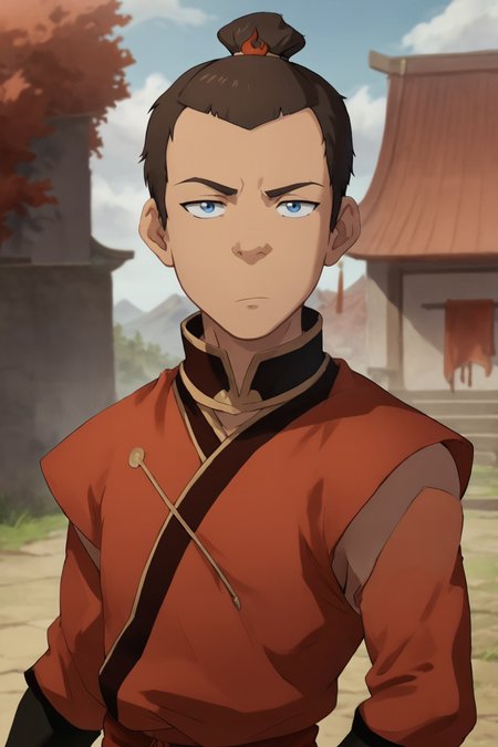 score_9, score_8_up, score_7_up,   <lora:sokka:0.8>, 1boy, solo, sokka, brown hair, short hair, blue eyes, fire nation clothing, red clothes, black clothes, topknot, looking at viewer, expressionless, outdoors, cowboy shot,