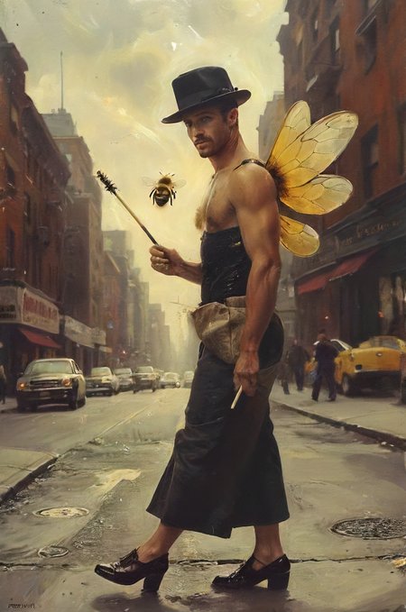 photo of a (bee:1.1) in in 70s pimp outfit in the street of new york offering honey-money for certain buzz related services, cane, hat, bling, shady street, cinematic, masterpiece, atmospheric, high quality, 8k, high resolution,  <lora:SDXL - Style - EldritchRomanceIllustration1.3.1:0.4> <lora:Fine art photography style:0.4> <lora:Moody__Time:0.4> <lora:- SDXL - creepy_n_freaks_V1.0:0.4> <lora:- SDXL - vanta-black_contrast_V3.0:0.2> <lora:tbh102-sdxl:0.3> <lora:drunken-fist03:0.2>  <lora:moulinrouge:0.2>