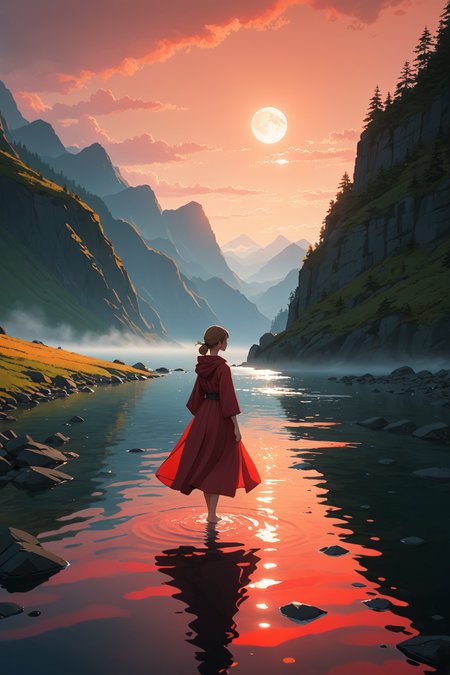 by (((Andreas Rocha) and NHK Animation) and Elizabeth Gadd) and Stephen Hickman,   <lora:EnvyFeverDreamXL01a:0.60>  , depth of field,