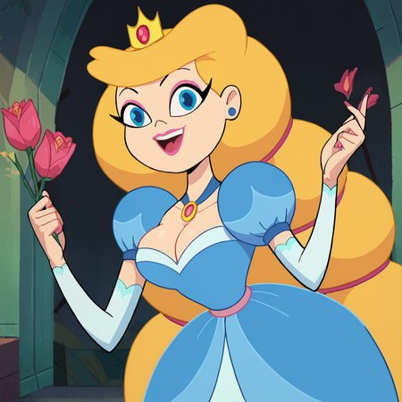 score_9, score_8_up, score_7_up, 1girl, Bluebelle, blonde hair, long hair, blue eyes, makeup, crown, jewelry, large breasts, cleavage, narrow waist, wide hips, looking at viewer, highres, high quality, masterpiece, <lora:Princess_Bluebelle:1>