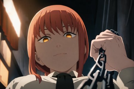 (foreshortening:1.358),(grab the chain:1.4),pov,hand up,chain from viewer,low angle,
very awa,masterpiece,best quality,newest,highres,absurdres,street light,(Top light),
1girl,makima \(chainsaw man\),solo,shirt,looking at viewer,necktie,short hair,collared shirt,formal,bangs,white shirt,closed mouth,medium hair,serious,closed mouth,Posterize,red hair,braid,yellow eyes,evil smile,
<lora:Chainsaw man animation style-NOOB05-lokr>,