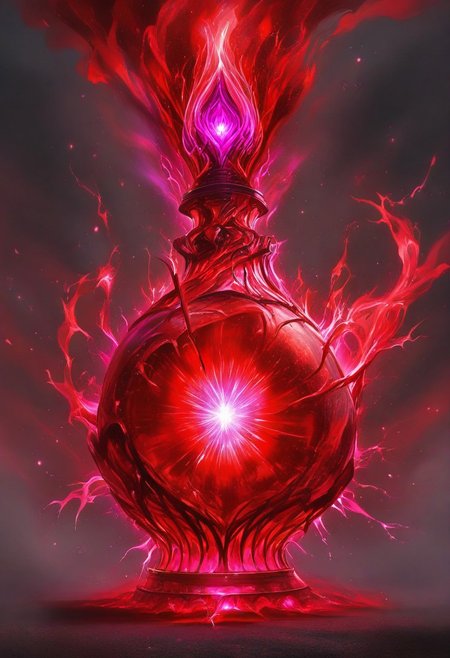 Score_9, Score_8_up, Score_7_up, Score_6_up, Score_5_up, Score_4_up, high_def, highest quality, 4k, best quality, masterpiece, no humans, object focus, focused, defined, (Photorealistic magic potion:1.3), intricate glass bottle, elixir, red colors, grey colors, black gues , bubbling, ethereal light, flashy lights, magic lights, luminous, dynamic reflections, magical aura, highly detailed, fantasy essence, glowing particles, radiant aura, A3THER, no humans