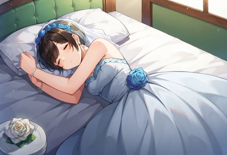 score_9, score_8, score_7, source_anime, wedding dress, sleeping