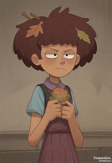 score_9, score_8, score_7, score_6,
triplevexx, 1girl,, anneboonchuy, brown hair, dark-skinned female, leaf hair ornament, short hair