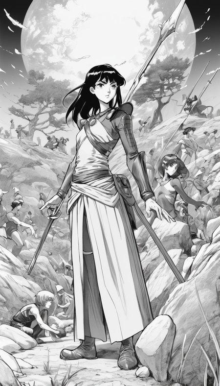 Cinematic scene, hero view, d4s sorceress <lora:diablo_4_sorceress_v0.0.1:1>, action pose, nature, detailed background, masterpiece, best quality, high quality, absurdres, (Manga Style, Yusuke Murata, Satoshi Kon, Ken Sugimori, Hiromu Arakawa), Pencil drawing, (B&W:1.2), Low detail, sketch, concept art, Anime style, line art, webtoon, manhua, chalk, hand drawn, defined lines, simple shades, simplistic, manga page, minimalistic, High contrast, Precision artwork, Linear compositions, Scalable artwork, Digital art, High Contrast Shadows