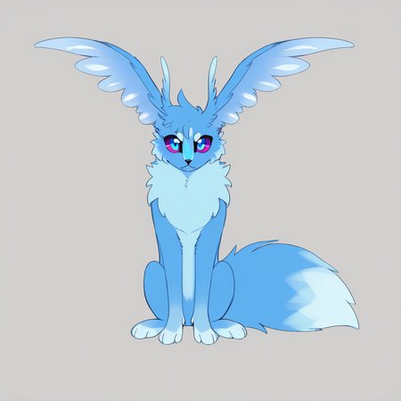<lora:thehollyraven:1> blue fur, multicolored eyes, head wings, colored sclera, fluffy tail
