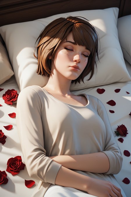score_9, score_8_up, score_7_up,
<lora:LISMax:0.8>
LISMax, 1girl, brown hair, blue eyes, short hair, freckles, looking at viewer, sleeping in a bed, rose petals, closed eyes