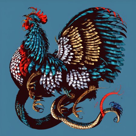 <lora:1v4n:1>1v4n basilisk blue background chicken snake hybrid