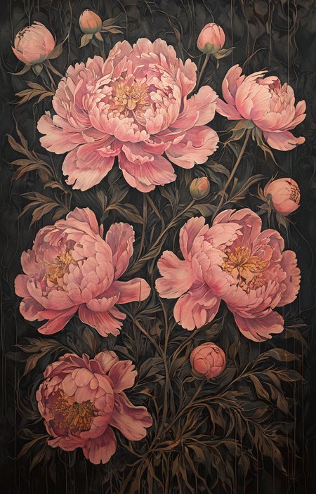 masterpiece,best quality,<lora:tbh36-sdxl:0.9>,illustration, decaying peonies