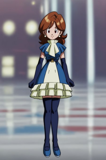 source_anime, score_9, score_8_up, score_7_up, anime screencap, absurd res, high quality,
sanka coo, 1girl, solo, looking at viewer, smile, brown hair, thighhighs, gloves, dress, brown eyes, jewelry, earrings, one eye closed, elbow gloves, ascot, standing on one leg, own hands together, blue dress, blue armwear, blue footwear, blue legwear, eyelashes, frills, cowboy shot, happy, closed mouth, raised eyebrows, shoes, shaded face, small breasts, yellow ascot, short sleeves
 <lora:Kamikaze_Fireballs_v1:0.8>