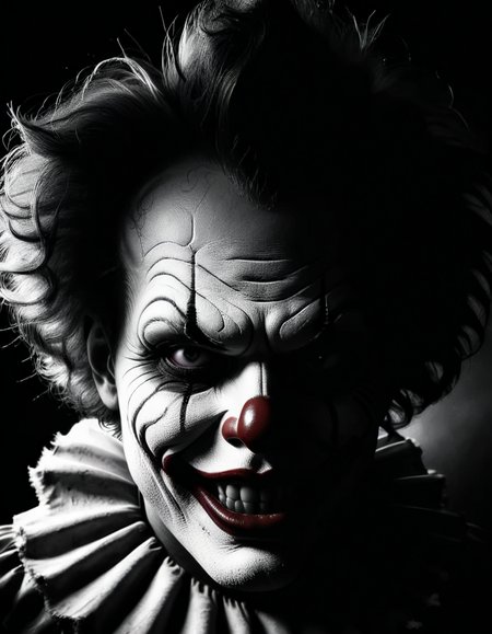 a evil clown face <lora:ral-chrosc-bw:1> ral-chrosc-bw