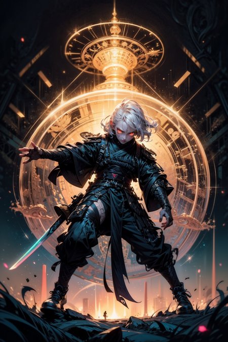 (Masterpiece:1.2), best quality, (illustration:1.2),eye focus,(Masterfully crafted Glow:1.3), (ultra-detailed), hyper details, (delicate detailed), (intricate details), (cinematic light, best quality Backlights), clear line,solo female,(Fear,Nightmare,Tension,Suspense,Murder), solo female, perfect body, (1girl),(hair glow:2),(translucent hair:2), (bioluminescent hair:2), (glowing eyes:1.3), (ronin clothing),red aura, (magical:1.4), wide open eyes, (Dynamic:1.2), ((makeup)), high contrast, (best illumination, an extremely delicate and beautiful), ((cinematic light)), (((colourful))),((Photoshop Pastel Painting:1.1)), horror, (Cinematic masterpiece), fierce, powerful, splashes of colour, absolutely eye-catching, ((colourful paint splashes on background, dulux,)), ((caustic)), dynamic angle,beautiful detailed glow, (Captivating),(Intricate Detailed Cinematic shrine),scary, ornate background, detailed magic circle, colour dodge, light motion blur, swirling black light around the character, depth of field,mist light particles ,(gold magic circle:1.3), (action scene:1.3),(ornate Ronin:1.4), glowing fog, (Mist:1.2), intense expression, edgy, (wearing kasa:2),flared eyes, (samurai hair ornament), (spear:1.1), (red eyes), <lora:urbansamuraiv3testing:0.5>, holstered katana, cyberpunk, (black hair:1.3)