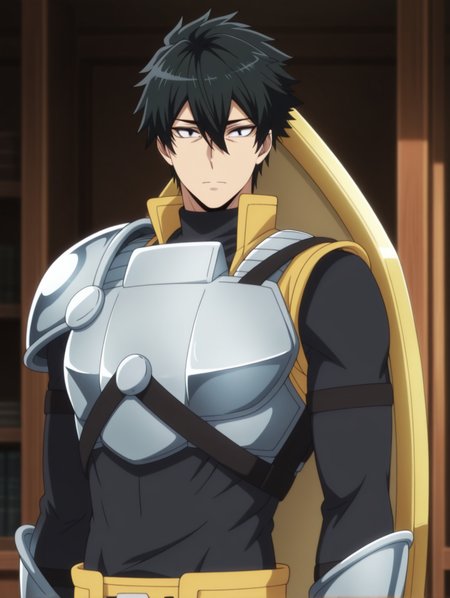 masterpiece, best quality, amazing quality, 1 boy, solo, male focus, Rud, hair between eyes, armor, black eyes, black hair