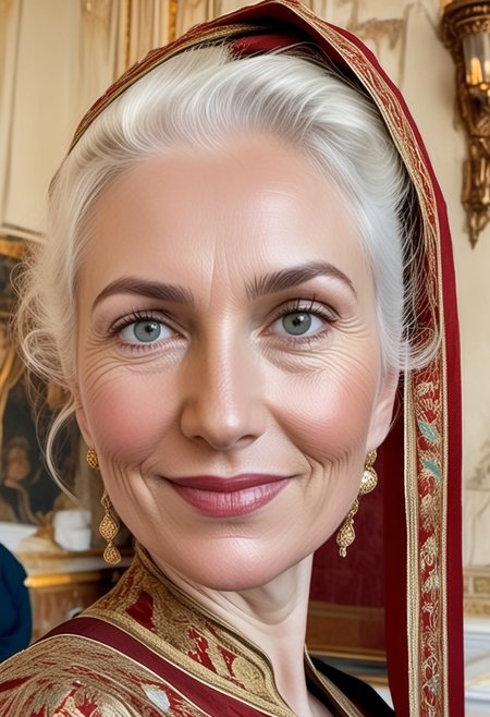 breasts shot,( life-like skin texture:1.5), realistic skin, (18th century:1.5), Europe, (victorian times), beautiful and mature, Tall, Strong, perfect face, Experienced middle-aged Empress, tradition ethnic Black royal clothes, covered hair, expensive fabric, photorealistic, realistic, extreme realism, (masterpiece, photorealistic), dappled sunlight, studio lighting, imperfections skin, probes, (photorealistic:1.6), <lora:add_detail:0.8>, medieval queen, royal banquets, female guards, include masques (a form of courtly entertainment with dancing, acting, and elaborate costumes), feasts, and balls. Gowns and Kirtles: Women wore long, flowing gowns made of luxurious silk, dressed sexy and attractive, (Empire waists:1.5), (white hair:1.5),( red lips:1.5),( subtle evil smile:1.5), white teeth
2girls,
(50 years old:1.5), 
1boy,
slave boy,
milfs,
moms,
(busty:1.3), 
(Horny:1.3), 
orgasm face, 
grannies, 
married, 
cheating, 
Mistress, 
French Queen medieval,
Empress, 
(determined look:1.5), 
(brave:1.5),
dominant presence, 
orgasm face, 
shocked, 
traditional 1650 royal outfit,
Powerful women, 
long legs, 
exposed legs, 
sexy legs, 
bustle dress, 1woman, loose pants, harem_pants, see-through, silk, tight-fitting shirt, impossible shirt, large breasts, long hair, loose_scarf, head_scarf, jewelry, , giga_busty