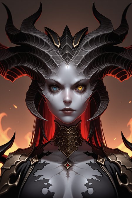 masterpiece, best quality, absurdres,
<lora:ILD4Lilith:0.8>
D4Lilith, 1girl, demon horns, heterochromia, gray skin, looking at viewer, portrait