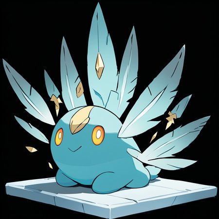 <lora:pokemon_pony_xl:1>, watercolor creature art like pokemon, Type: Ice, Type: Rock, Egg Group: Field, is a pokemon creature that The tips of its feathers are dipped in White, leaving a trail of beauty in its wake as it soars through the sky,The animal's skin can absorb Red light and release it slowly over time glowing softly in the dark,The animal's mating call is a complex melody of Gold notes that can be heard for miles enchanting all who listen,It has a Gray loop around its neck an adornment that signifies its ranking in the Dark Fairy hierarchy,The creature's hide exudes a Blue warmth comforting to those who are close and daunting to foes score_9, score_8_up, score_7_up, score_6_up, score_5_up, score_4_up.  Simple black background, (Masterpiece:1.3) (best quality:1.2) (high quality:1.1)