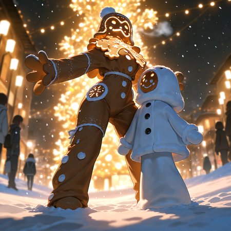 masterpiece, best quality, amazing quality, very aesthetic, absurdres,  newest, volumetric lighting
gingerbread,  snowing,  merry, Gingerbread woman,female,<lora:Gingerbread_Man:0.6>,
masterpiece, best quality, amazing quality, very aesthetic, absurdres,  newest, volumetric lighting