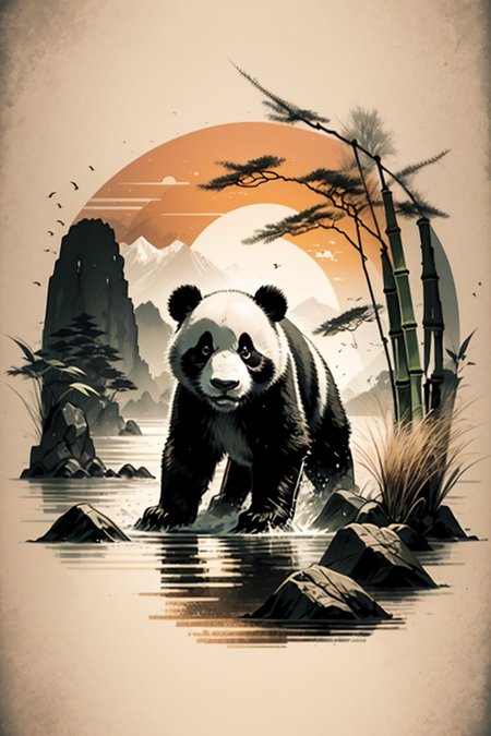 <lora:Calligraphy-ink-style-darquelilly-v1:1> calligraphyinkstyle, a panda in a bamboo field, harmony, volumetric lighting, sunrise, black background