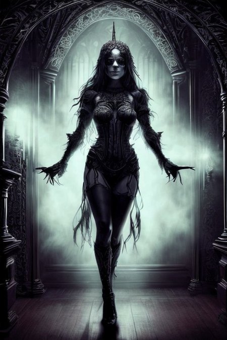 a ghostly woman in a dark gothic bedroom, late night,
all humman anatomy is completly correct, (((gothic bedroom))),
very low light,nighttime, low wattage blue neon lights  high on effects,apparition,ghost,spirit,dead,angry,aggressivplane,making it a captivating,if not spine-chilling,sight to behold.,paranormal,dark eroticism, gorgeous, yearning for what was lost with life, full view,
intricate,etherthral,paranormal,eternal,erotic horror,by sithandwesson,MJgothic,gothichorrorai,GothInt,gothicpunkai,OverallDetail,gothichorrorai,
highly detailed texture, best quality, colourful, ultra realistic image, (ultra HD quality details), fantasy, huge depth to image, detailed background,(high_budget_Hollywood_action_film_shot:0.6), moody:crisp, epic, gorgeous, movie-poster, epic lighting, deep shadows, epic skin detail,