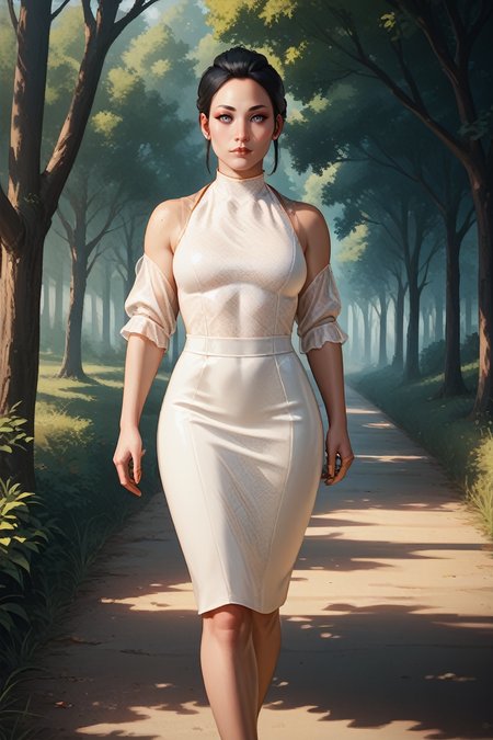score_9, score_8_up, score_7_up, score_6_up
<lora:CyberHanako:0.8>
CyberHanako, 1girl, black hair, white eyes, hair updo, looking at viewer, walking, countryside road lined with trees, late afternoon light casting long shadows, nostalgic and carefree vibe