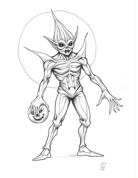 Halloween_Art_Style_Concept, A black-and-white pencil drawing