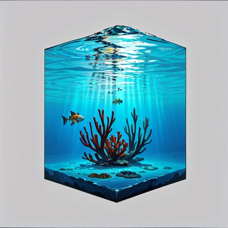 hexagonal composition, water, underwater, fish, simple background  <lora:hexagon_composition_03:0.6>