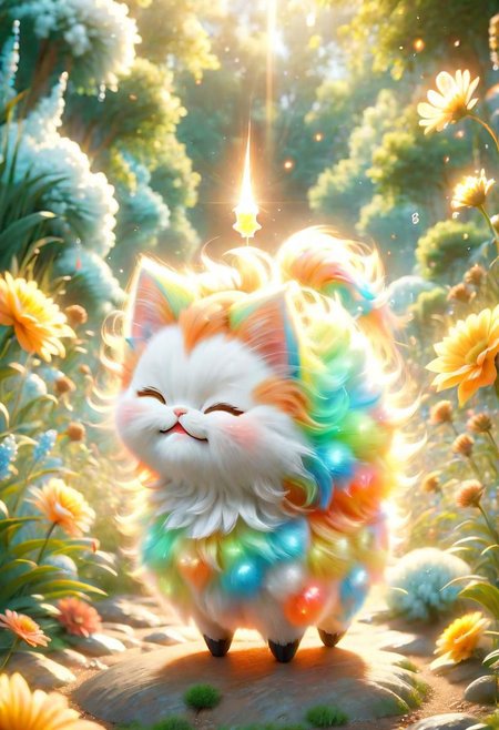 ral-fluff,<lora:ral-fluff:1>,
masterpiece,best quality,original,official art,kittenflower,background,cartoon rendering,beautiful detailed glow,(detailed ice),beautiful detailed sun,sunny, flower, happy, big grin,