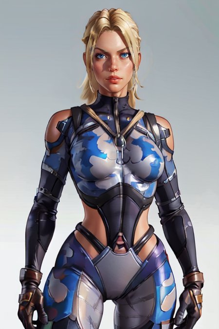 cowboy_shot,white background,masterpiece,best quality,extreme detail,8k,<lora:nina:0.8>,nina2, 1girl, solo, blue eyes, blonde hair, gloves, bodysuit, zoom layer