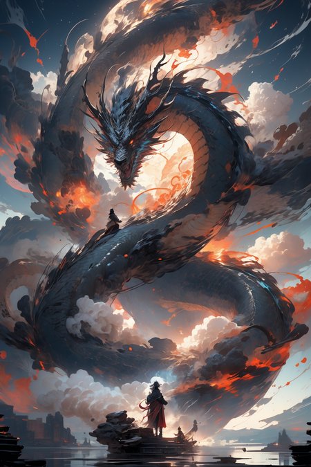 masterpiece, best quality, flames, abstract, divine being, otherly world, powerful, 
<lora:Chinese dragon:0.85> chinese dragon, dragon, sky, outdoors, cloud, glowing, horns, standing,
<lora:more_details:0.4>
 <lora:Cosmic anime-oil fusion v2:0.4> 
<lora:AnimeVibesV3:0.25> animevibes, 
<lora:3DMM_V11:0.5> 3DMM 
<lora:midjourney_20230624181825:0.4> midjourney ,
 <lora:LAS:0.25> colorful, clouds, 
<lora:msw_locon-t2:0.45>
 <lora:wuxia2:0.5> gu, shiny, shiny hair, shiny skin, shiny clothes