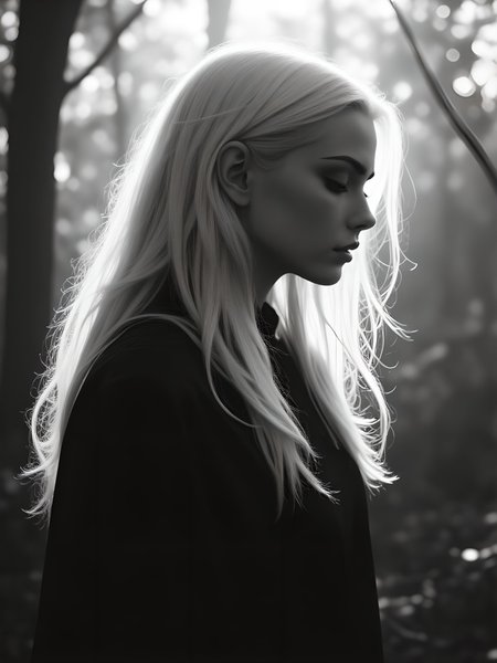 A monochrome photograph of a white-haired girl standing gracefully at the center of a misty, ethereal scene. Soft, diffused light envelops her, highlighting the serene beauty of her delicate features. Her long, flowing white hair catches the light, creating a gentle glow around her, giving her an almost otherworldly presence. The intricate texture of her skin is visible, with finely detailed pores that add a lifelike quality to the image. A subtle film grain effect enhances the cinematic feel, while the low-key lighting amplifies the mysterious, tranquil atmosphere. The scene is filled with an almost dreamlike mist, and the girl's figure exudes calm and serenity. The composition is asymmetrical, with careful attention to the play of light and shadow, creating a striking chiaroscuro effect. The perspective view and delicate light work add depth to this peaceful and haunting moment. aidmaimageupgrader, aidmaMJ6.1m, detailmaximizer, mythp0rt, ne0nfant4sy, drkfnts <lora:aidmaImageUpgrader-FLUX-V0.2:0.9> <lora:aidmaMJ6.1_aidmaMJ6.1-FLUX-v0.4:0.9> <lora:aesthetic2-cdo-0.5:0.7> <lora:v1v1dr34m:0.8> <lora:mythp0rt_FluxMythP0rtr4itStyle:0.7> <lora:ne0nfant4sy_NeonFantasyPrimeFLUX-000049:0.74>