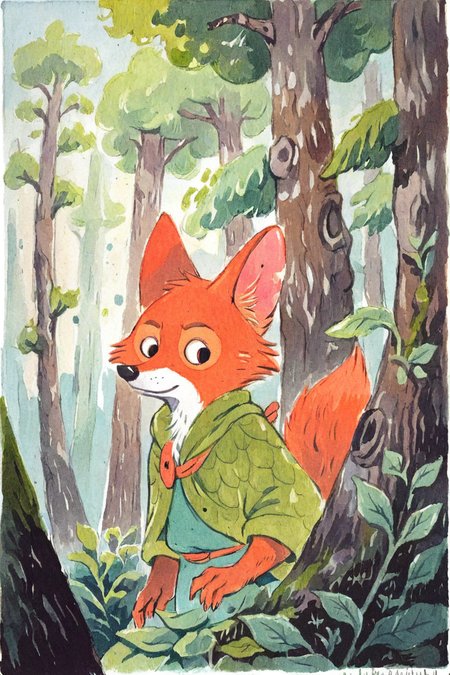 anthro fox girl,Robin Hood,(solo:1.5),forest,ameli,portrait, 
traditional media, white border,painting (medium)
<lora:Perfect Hands:1><lora:age_slider_v4:-1> <lora:Ameli:0.8>, score_9, score_8_up, score_7_up, score_6_up, score_5_up, score_4_up,zPDXL